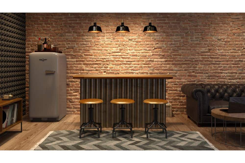 Interior of modern man living room with bar