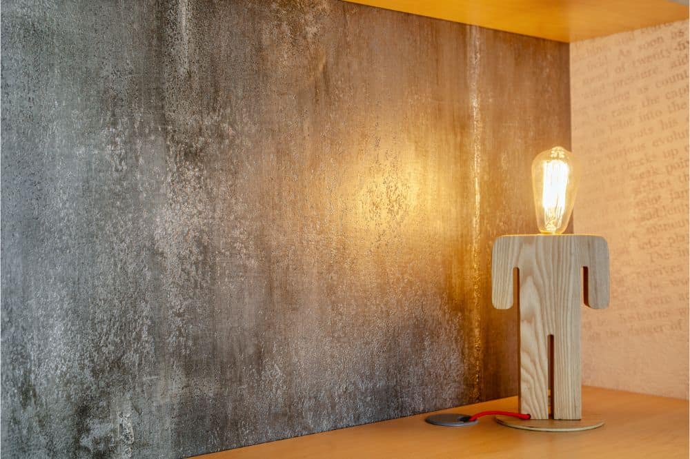 wooden table and lamp